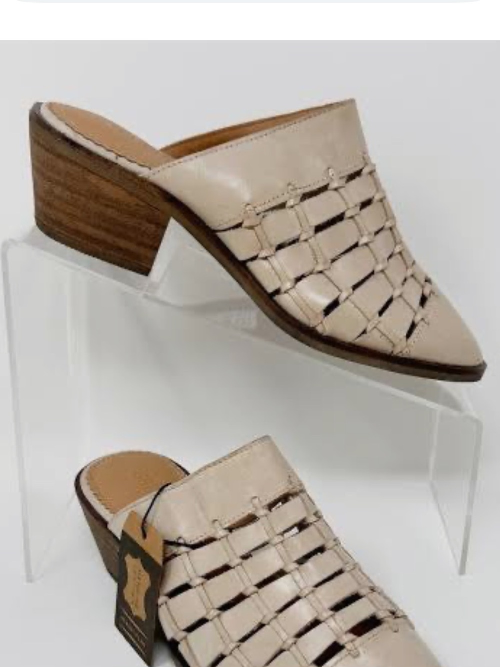 Crevo Beige Woven Leather Mule Clogs